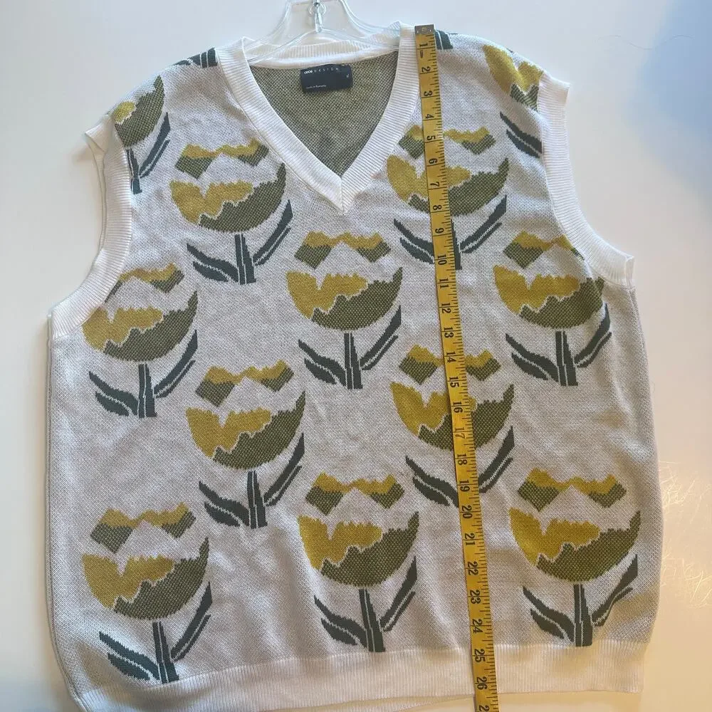 ASOS Design Knitted Tank Mens XL White Yellow Green Floral Sweater Vest